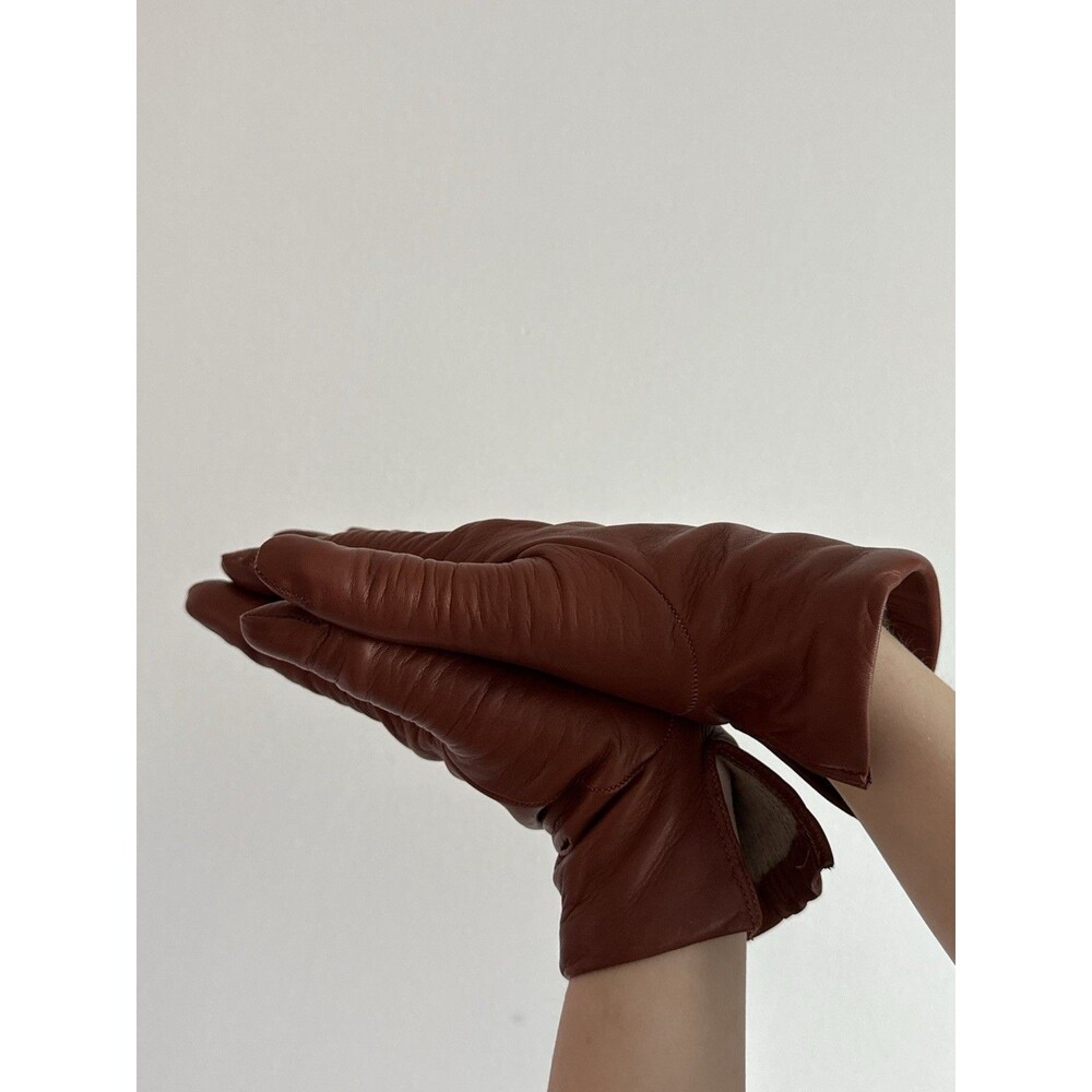 ✿ Sergio Genuine Leather Gloves Size 7 Brown Italian Style Soft Lined Winter